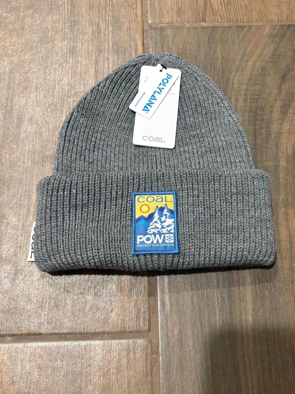 Coal Gray Ribbed Cuffed Beanie with POW Patch